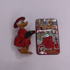 Antique Line Mar Fire Man Wind Up Donald Duck Disney WORKS Firefighter No Ladder