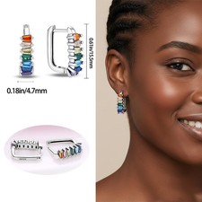 PANDACH 925 Sterling Silver Colorful Cubic Zirconia Hoop Earrings For Women Gift