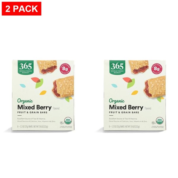 Whole Foods Market, barra de cereales orgánicos mixtos de bayas 6 unidades, 7,8 OZ - Paquete de 2
