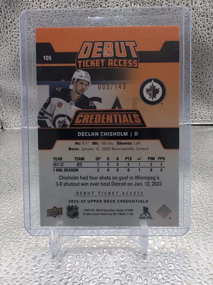 2022-23 Upper Deck Credentials Horizontal Orange #105 Declan Chisholm 009/149 - Image 2 of 2