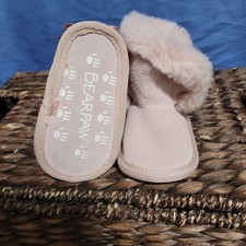Bearpaw Infant Pink Faux Fur Trimmed Booties Bow Detail Leather Upper Size 1