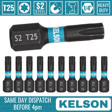 10 x T25 Torx 25mm 1" Impact Screwdriver Bits Magnetic 1/4" Universal KELSON