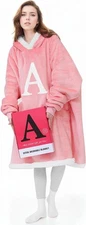 Wearable Blanket Hoodie with Letter A-Z - Oversized Sweatshirt 1-pink 