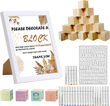 70Pcs Wooden Baby Blocks for Baby Shower Game Kit DIY Decorate a Block Sign 45Pc