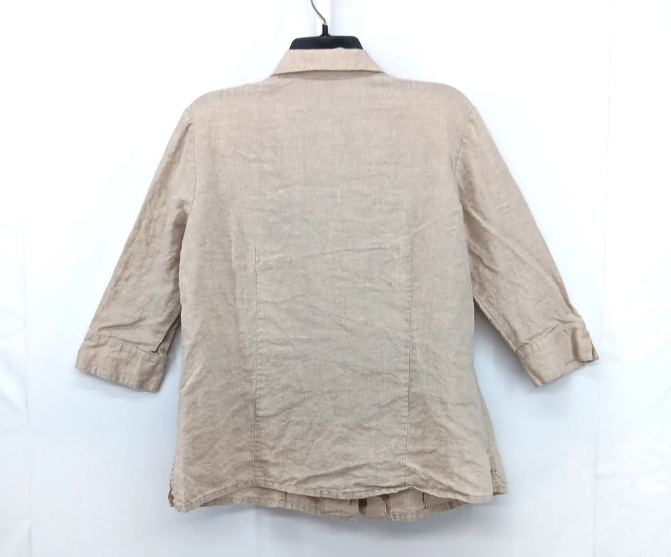 Covington Shirt Womens Large Beige Collared 3/4 Sleeve Button Up Top 100% Linen - Image 3 of 4