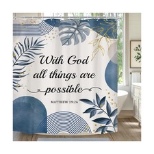 Bible Verse Scriptures Christian Shower Curtain 60Wx72H Navy Blue Boho Abstra...