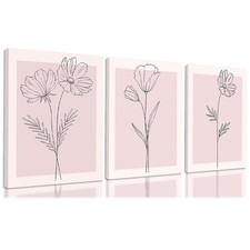 Pink Flower Wall Art Set of 3 Framed, Blush Pink Floral Canvas Wall Decor Pic...