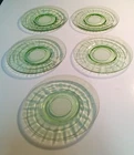Anchor Hocking Green Uranium Depression Glass Block Optic 6" Saucers Set of 5