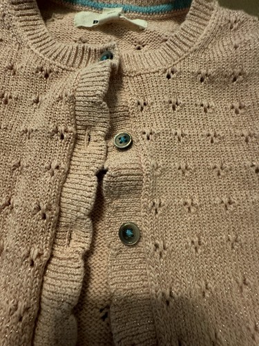 Mini Boden Girls Pink Button Cardigan Sweater Light Pink Cotton Metallic 8-9Y - Picture 3 of 7