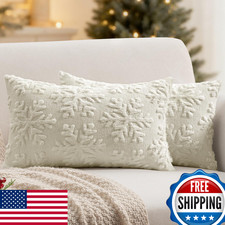 MIULEE Christmas Cream White Lumbar Throw Pillow Covers Snowflakes 12x20