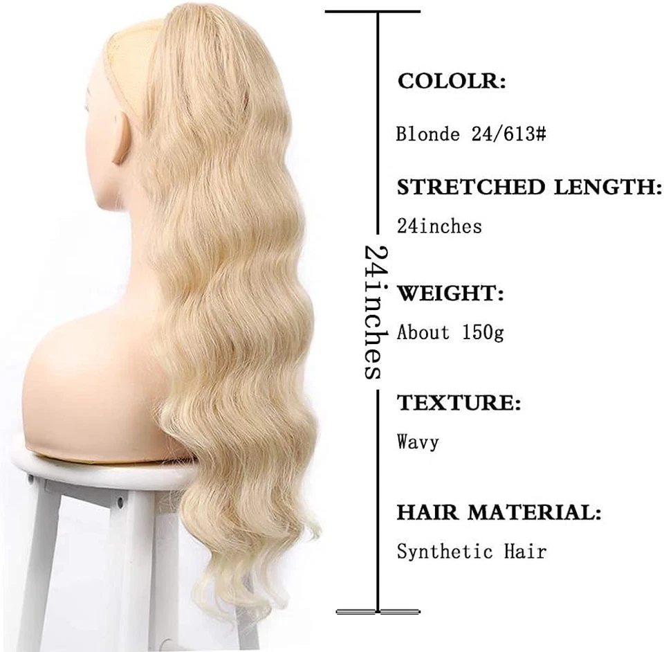 YEESHEDO Ponytail Extension Light Blonde, 24" Long Wavy Curly Drawstring Pony H - Image 4 of 4