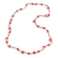 Collar largo con cordón de algodón/vidrio/cerámico en rojo/96 cm de largo