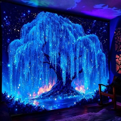 Blacklight Starry Night Tree Tapestry, UV Reactive Neon Willow Tree of Life  Wall | eBay