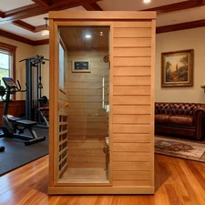 1050W 1Person Home Sauna Far Infrared Sauna Left Door Open Hemlock Wood Saunas