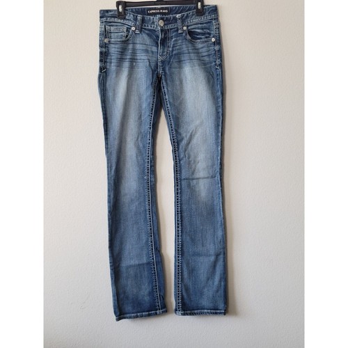 Express Jeans Women's 6s Blue Barley Boot Curvy Fit Mid Rise Flex Pants - Picture 11 of 12