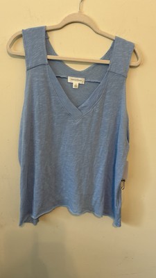 Treasure & Bond Womens Textured Raw Edge Tank Top, Blue Size 1X