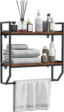 2-Tier Industrial Bathroom Shelves with Towel Bar, over the Toilet Shelf Wall Mo