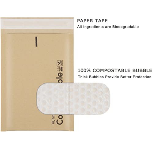 6x10 100% Biodegradable Bubble Mailers,25 Count Kraft Brown #0 Compostable - Photo 7/8