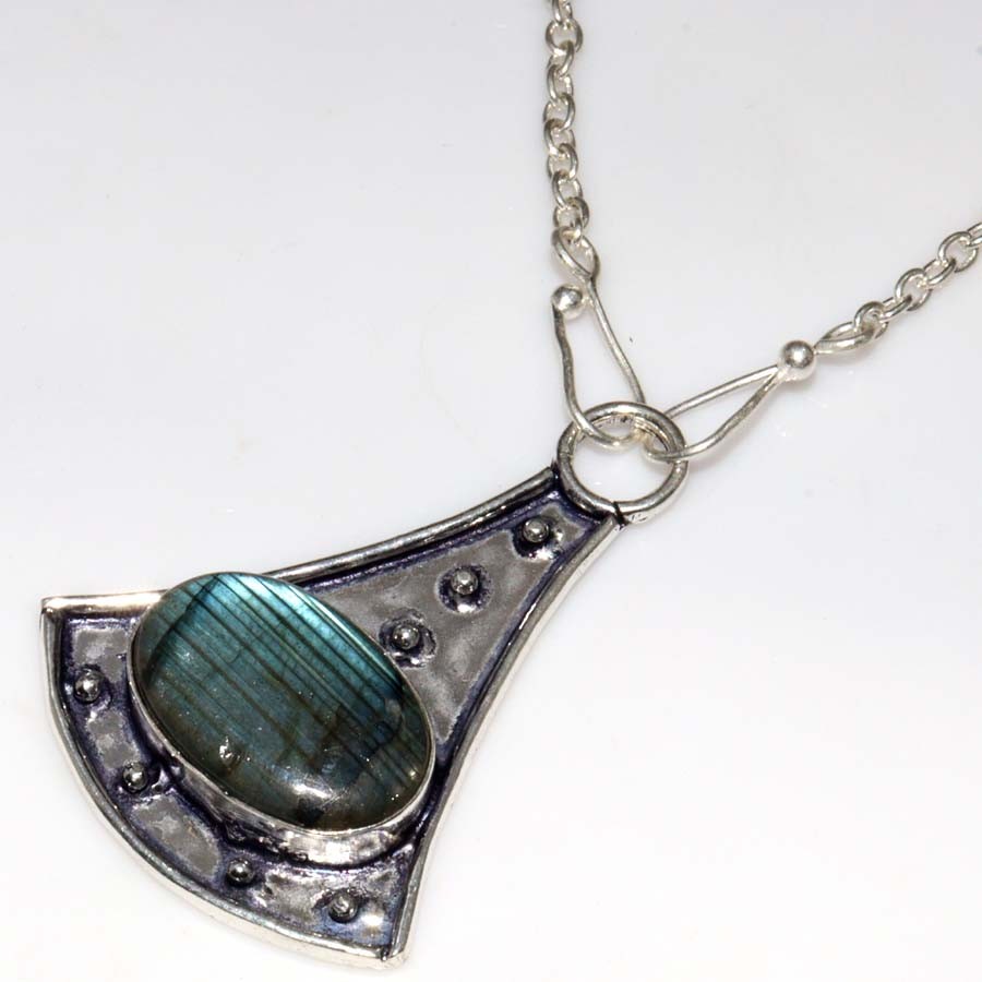 925 Silver Plated Decent Fiery Labradorite Necklace 18