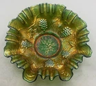 BEAUTIFUL VINTAGE CARNIVAL FENTON GREEN CONCORD GRAPE THREE IN ONE. EDGE BOWL