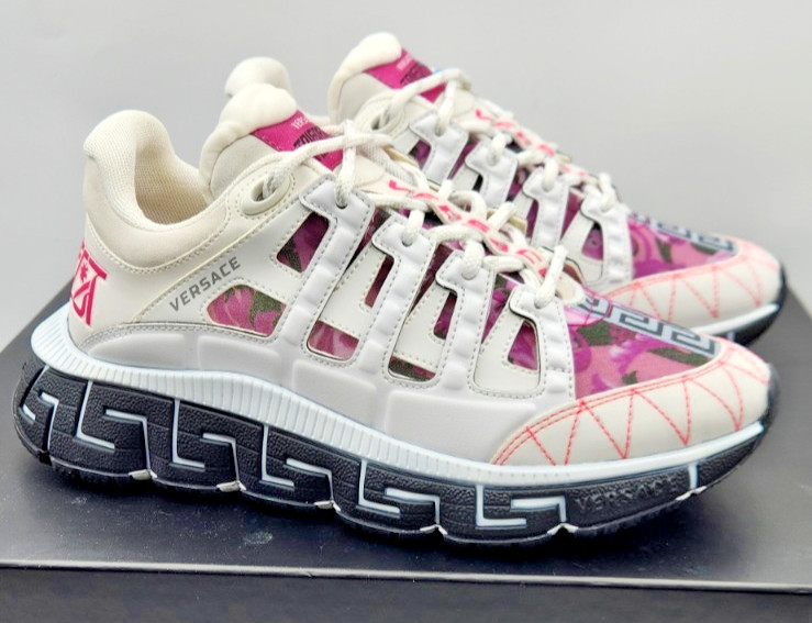 Versace Trigreca Women's White Pale Pink Leather Sneakers EU37.5 US7.5