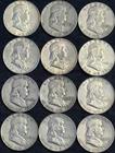 Roll of 12 Circulated 1950s-1960s Franklin Half Dollar 90% Silver Coins