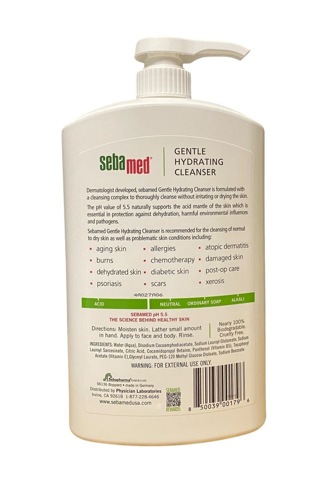 Limpiador hidratante facial y corporal suave sin fragancia SebaMed pH 5,5 33,8 oz Foto 3 de 3