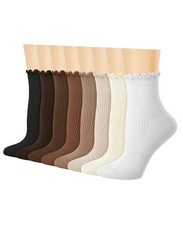 8 Pairs Ruffle Socks for Woman Girls, Soft Casual Knit Ankle Boot Quarter Brown