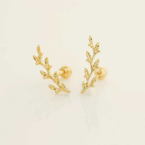 Piercing de oreja hoja curvada oro macizo 14K REAL 18G - Imagen 8 de 12
