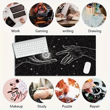 1pc Large Gaming Mouse Pad with Black and White Hands Holding Stars Design, Non-