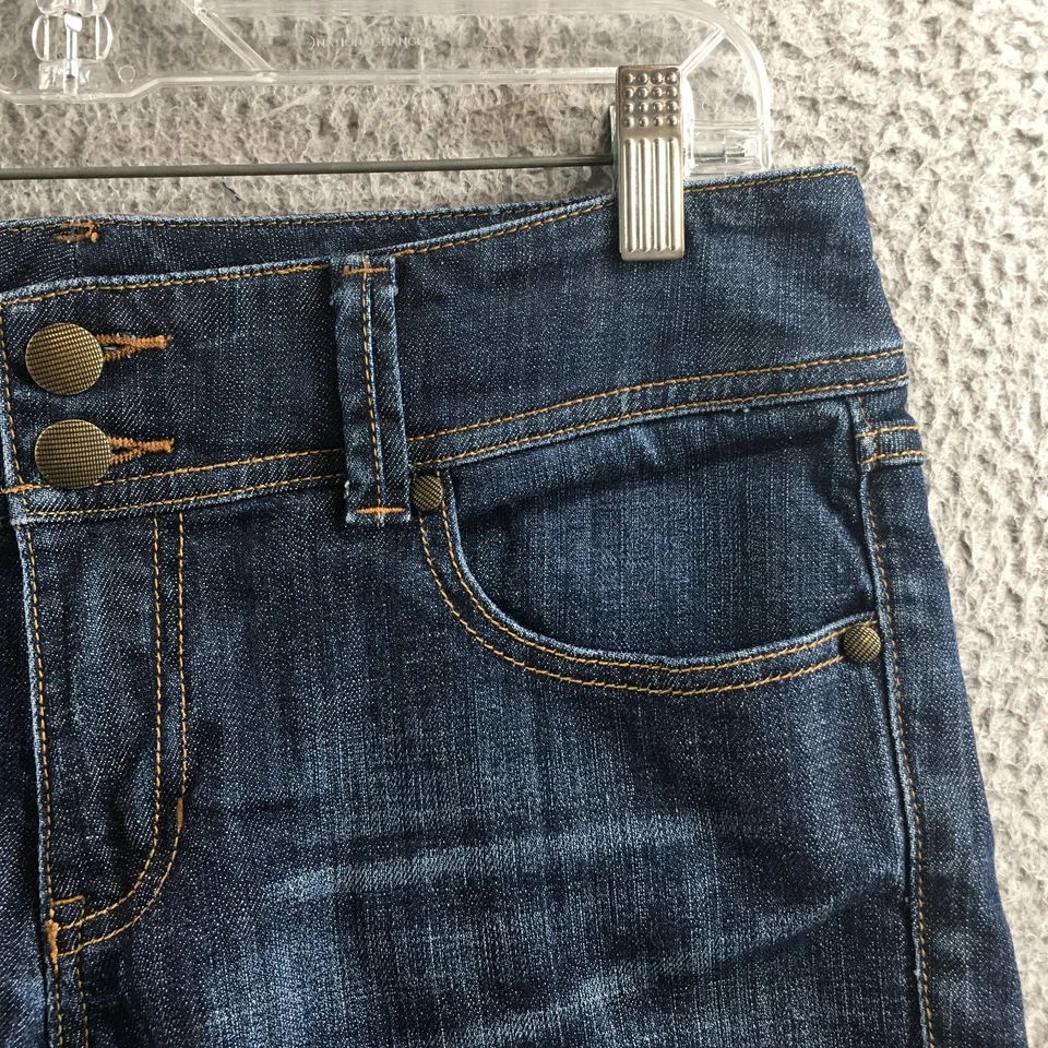 Bermudas Cabi para mujer 8 (real 33x11) azul denim tiro medio mezcla de algodón cremallera Foto 3 de 4