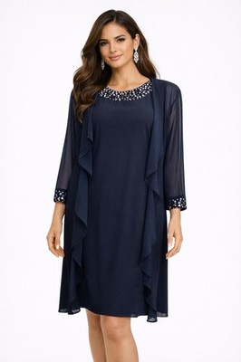 Ignite Evenings $139 Chiffon Beaded Crew Neck 2-Piece Jacket Dress Sz 6 New NWT
