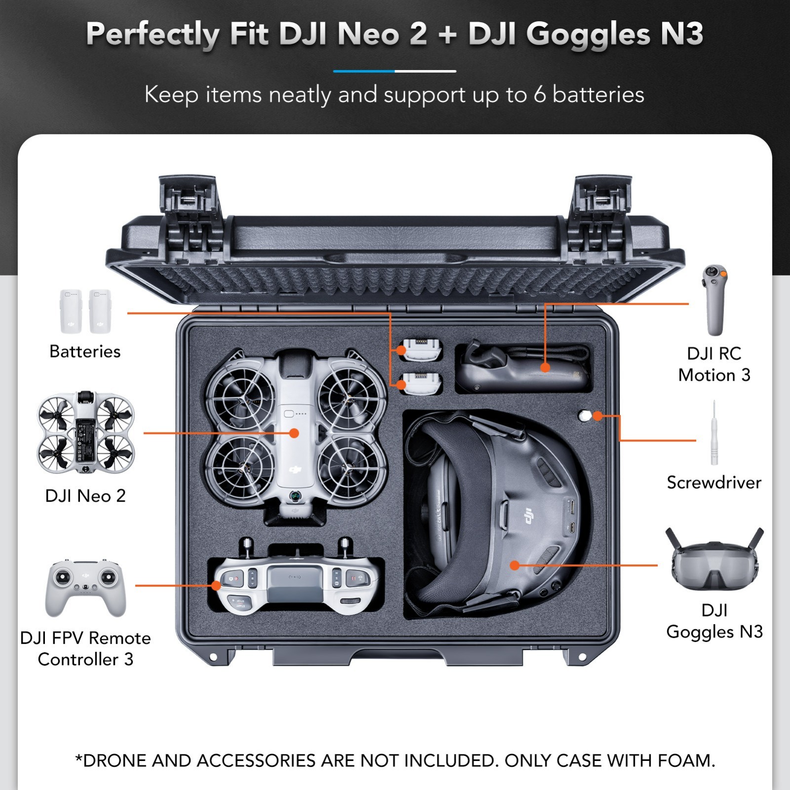 Lykus Titan N210 Waterproof Hard Case for DJI Neo 2 w Goggles N3/3 [CASE ONLY]