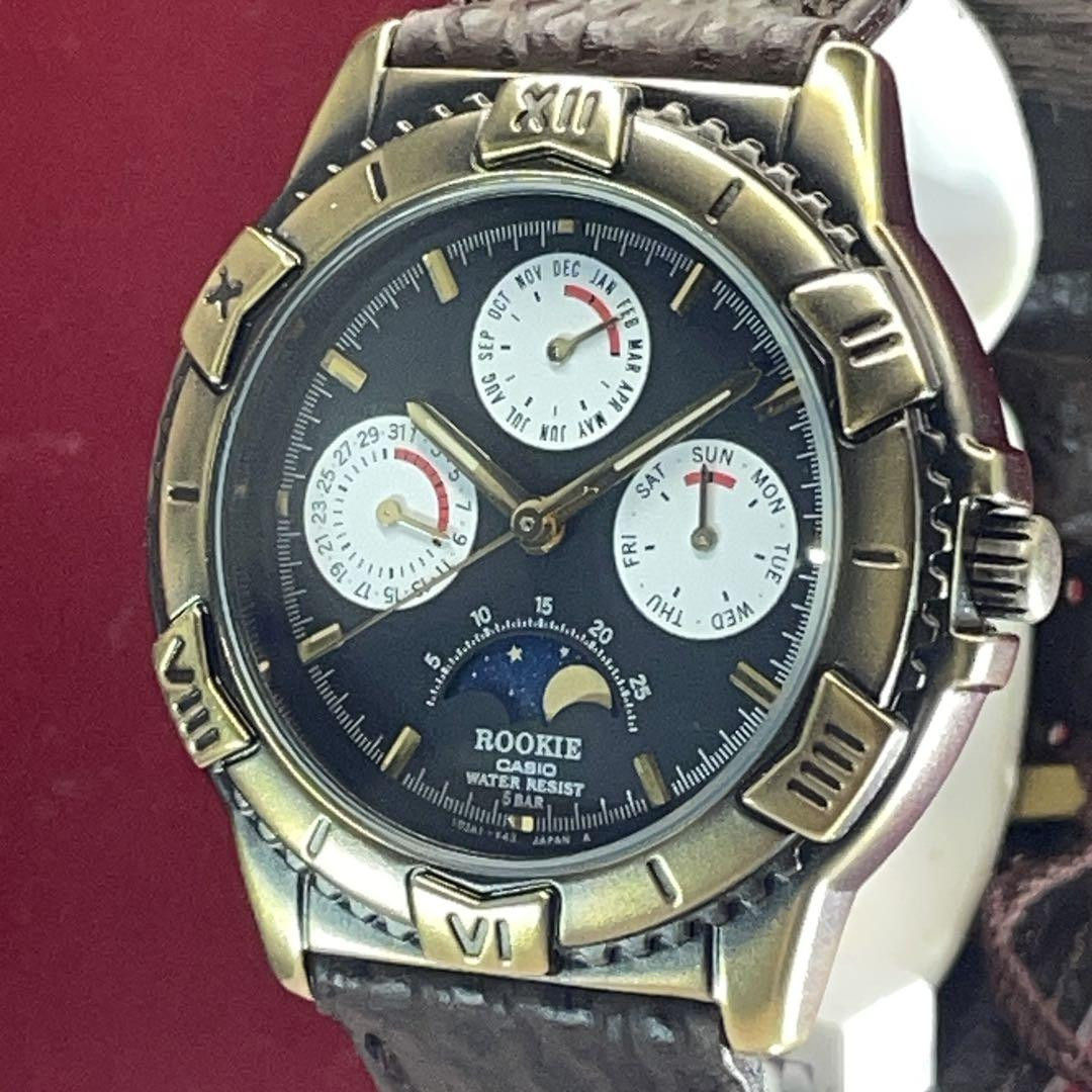 CASIO ROOKIE MOON PHASE MEN'S WRISTWATCH VINTAGE ROUND FACE CASIO ROOKIE MOON PHASE MEN'S WRISTWATCH VINTAGE ROUND FACE