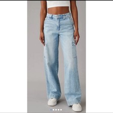 AE Dreamy Drape Stretch Super High-Waisted Cargo Baggy Wide-Leg Sz 000 Waist 26  