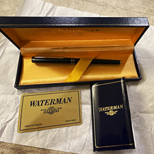 Waterman Metal Rollerball Pen Black Ink with Gold Trim in Box