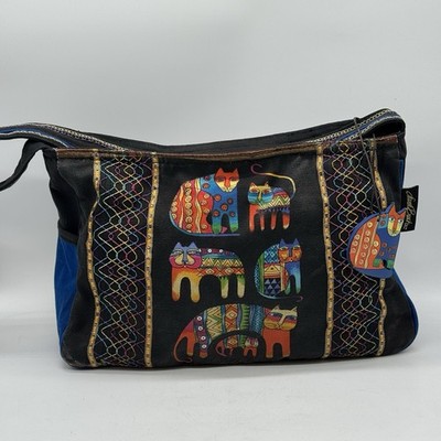 Laurel Burch Fantastic Feline Cat Totem Purse Tote Zip Folk Art Bag Wood Charm