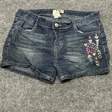 Route 66 Denim Shorts Girls Size 16 Blue Dark Wash Embroidered Boho Casual Jean