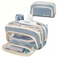 Big Capacity Pencil Case 3 Compartments Large Pouch Pen Bag Storage Blue