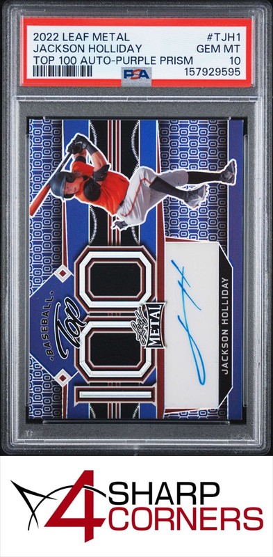 2022 LEAF METAL TOP 100 AUTOS PURPLE PRISM JACKSON HOLLIDAY RC #/5 POP 2 PSA 10