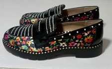 New Betsey Johnson Darian Floral -Black Rhinestone Penny Loafers Size 6