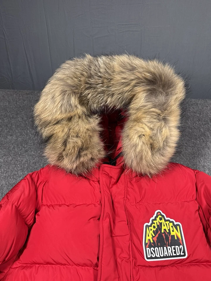 DSquared2 Arctic Aten Puffer Jacket Mens Size 48 Red Racoon Fur Goose Down - Image 4 of 4