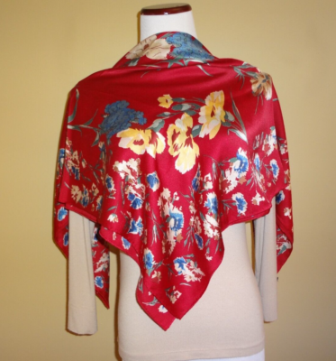 Vintage Ralph Lauren Red Multi Colored Floral Design Silk Square