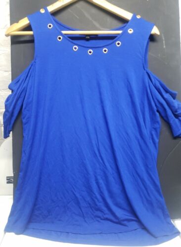 Royal Blue Cable Gauge Woman Sz L Shirt Top Cold Shoulder Great For Labor Day