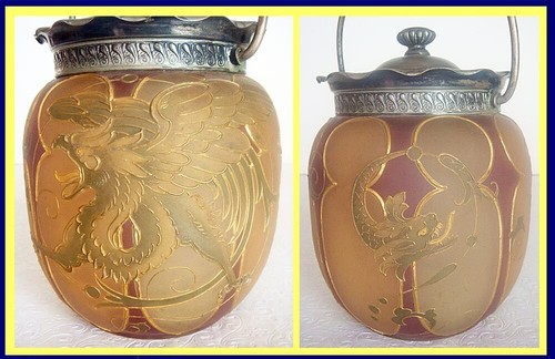 Mount Washington Royal Flemish Glass Biscuit Jar Mythologica Griffin (4823 - Picture 2 of 7