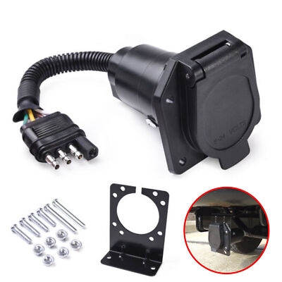 Flat 4-Pin to 7 Way Blade RV Trailer Plug Adapter Towing Truck Lights Connector