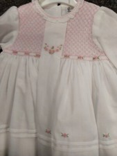 SALE NEW SARAH LOUISE WHITE SMOCKED BABY DRESS   SIZES  3  6  12 18  MONTHS