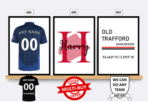 Personalised Manchester United Football Print Wall Art Poster Custom Set of 3 - Picture 8 of 12