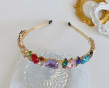 HANDMADE MULTI-COLOURED RHINESTONE HEADBAND HAIR ACCESSORY, BRIDAL OR RACES