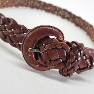Omega Braided Leather Belt 26 28 S Distressed 8839 Brown | eBay